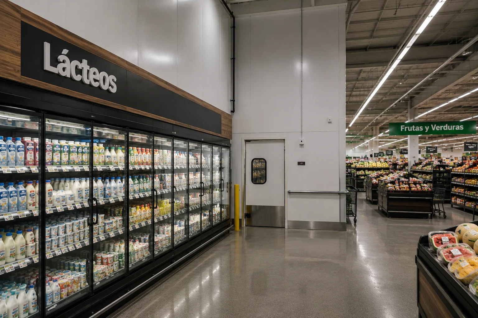 Supermercado con áreas comerciales refrigeradas